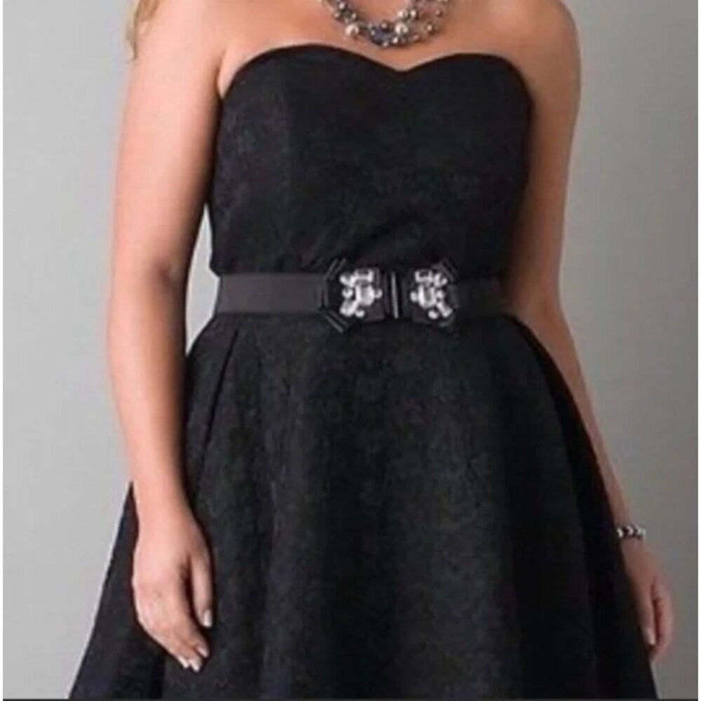 Lane Bryant Black Lace fit and flare dress rhinestone stretchy jeweled belt Wome